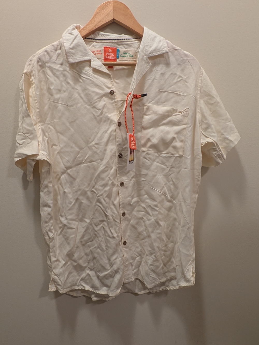 Free Planet Cream Short-Sleeve Button-Down Shirt